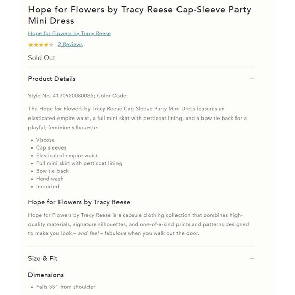 Anthropologie HOPE FOR FLOWERS by Tracy Reese Cap-Sleeve Party Mini Dress M NWT - Picture 5 of 6